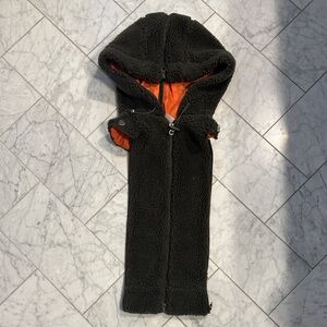 Veronica Beard Olive Green Hooded Sherpa Dickey with Orange Lining